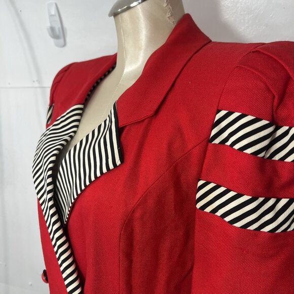 VINTAGE Richard Warren RED Short Sleeve Jacket Sz 6 double breasted 80s - Picture 5 of 16